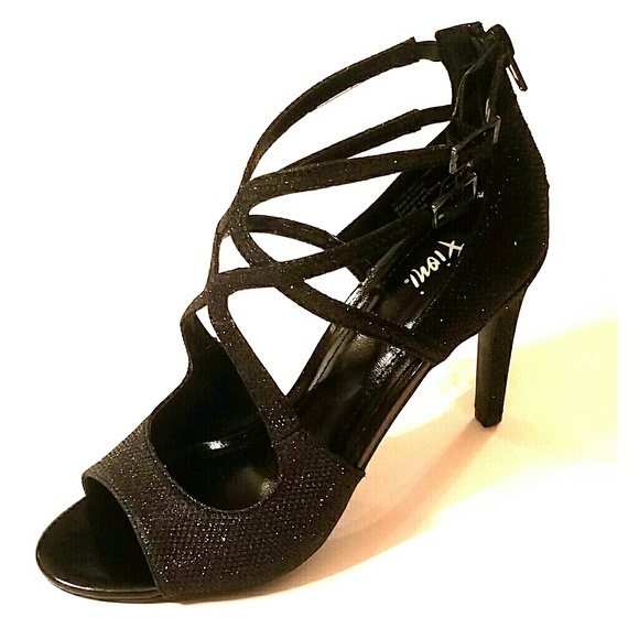 FIONI Clothing Shoes - Sparkly Black Strappy Heels